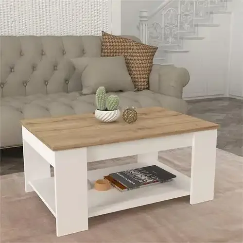 Table Basse Dima - Blanc Et Chêne - 90cm