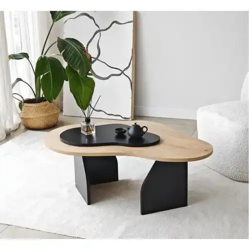 Table Basse Fondue Chene Et Noir En Bois Mdf - Ovale - Laqué 