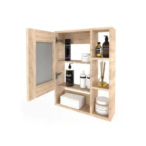 Miroirs Et Armoire De Salles De Bain À Une Porte Et Six Compartiments Chêne