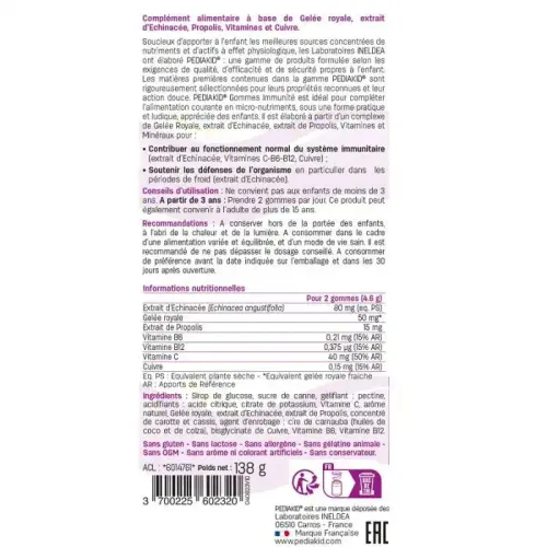 Pediakid - 60 Gommes Immunité - Formule Naturelle -goût Framboise - Contribue Au Fonctionnement Normal Du Système Immunitaire