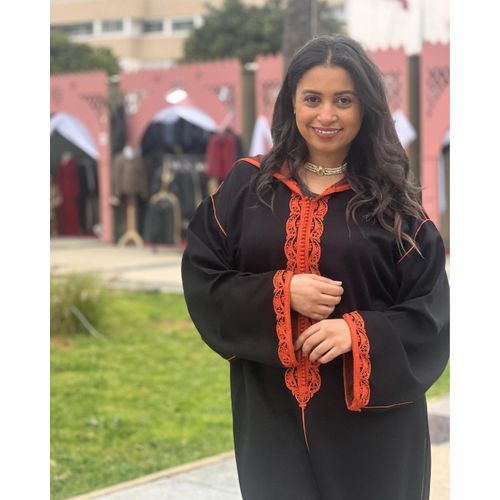 Jellaba Marocaine Avec Broderie Orange – Coupe Moderne Élégante 