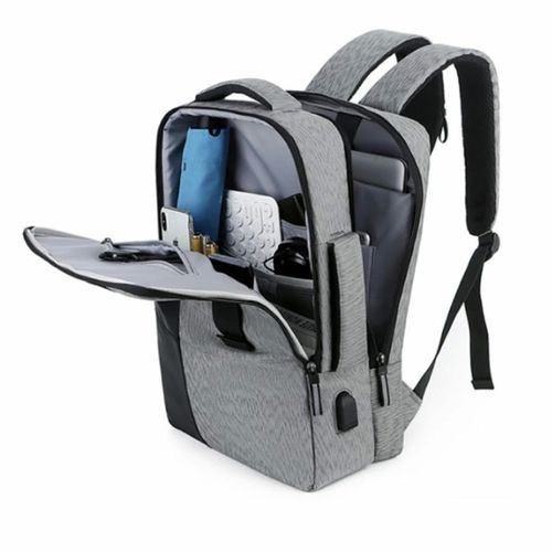 Sac À Dos À Glissière En Polyester De Grande Capacité Pour Hommes - Gris