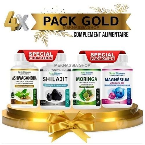Pack 4 Compléments Alimentaires – Shilajit, Ashwagandha, Magnésium Et Moringa (60 Gélules)