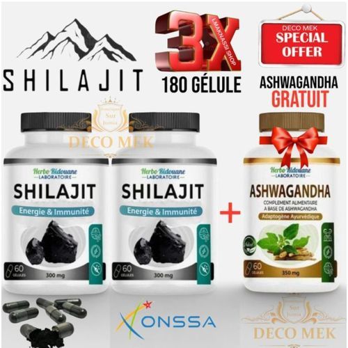 Pack 3×60 Capsules Shilajit Himalaya 300 mg – Extrait Pur À L’Acide Fulvique + Ashwagandha Offert Pour Énergie & Récupération Musculaire