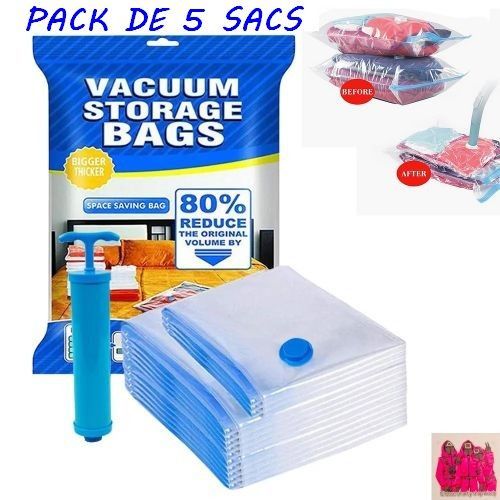 5 Sacs De Rangement Sous Vide Avec Pompe Manuelle