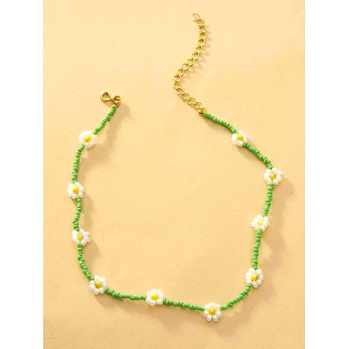 Collier Flower Beads Green & White