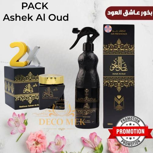 Almas Pack Bakhoor Ashek Al Oud, Encens Luxueux De Qualité Supérieure 30g Et Spray Ashek Al Oud 500ml