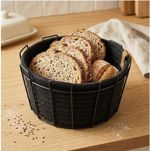 Corbeille À Pain Design En Métal Avec Doublure En Tissu Amovible – Panier De Table Élégant Pour Pain, Viennoiseries Et Fruits.couleurs Aleatoires (21/12)cm
