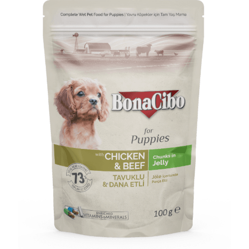 Morceaux En Gelée Premium Pour Chiot Au Poulet Et Au Bœuf
