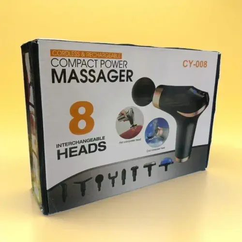 Massage Gun Cy-008, 8 Têtes Incluses Réglage Led, Relaxation Et Bien-être, Couleur Aléatoire