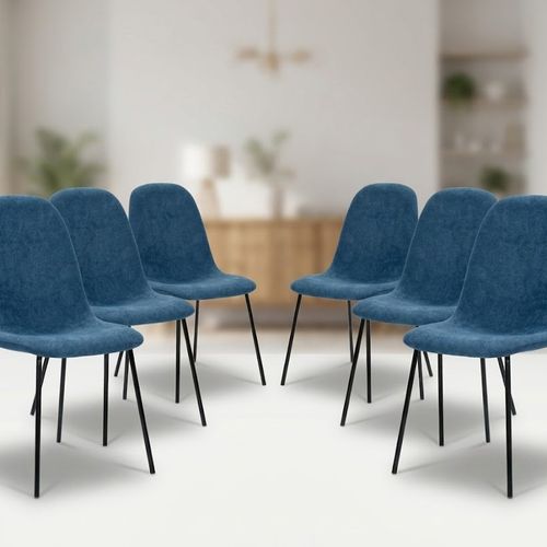 Pack Renne – Lot De 6 Chaises De Séjour En Tissu Bleu & Métal Noir
