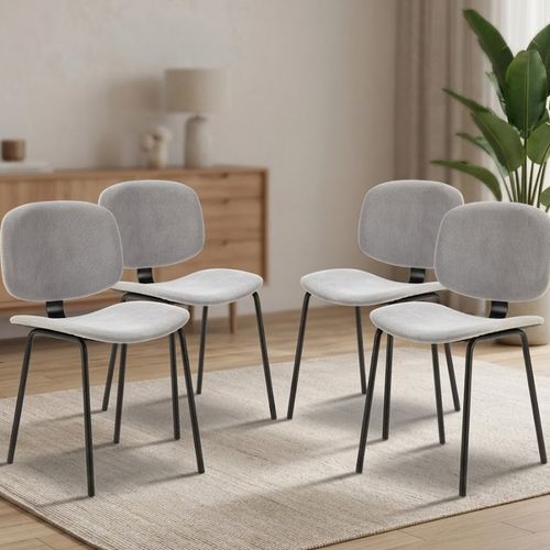 Pack Arus – Lot De 4 Chaises De Salle À Manger En Velours Côtelé Gris & Métal Noir
