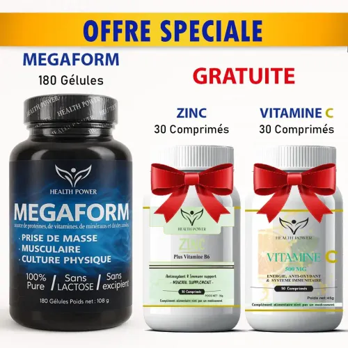 Pack Megaform 180 Gélules + Zinc 30 Comprimés Offert + Vitamine C 30 Comprimés 