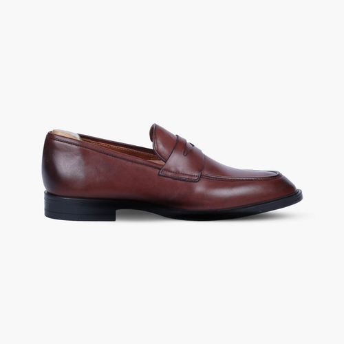 Mens Brown Leather Long Tip Loafers