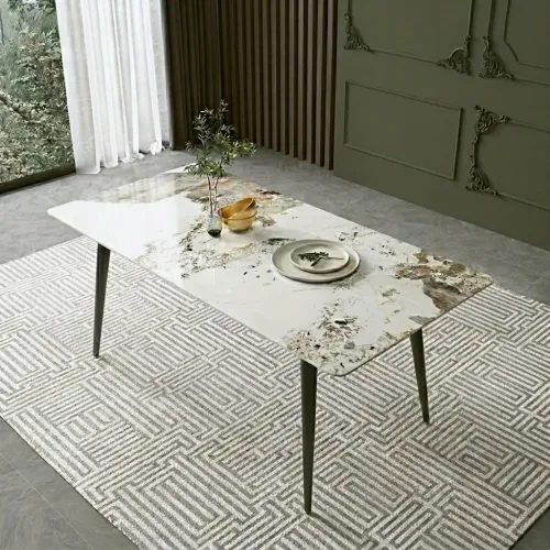 Pack Arthur – Table En Pierre Frittée Effet Marbre & 4 Chaises Pivotantes Elma Turquoise (vert Menthe)