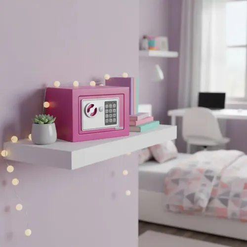 Coffre-fort - Numérique - Acier Métallique - Clé - Rose - Sécurisé
