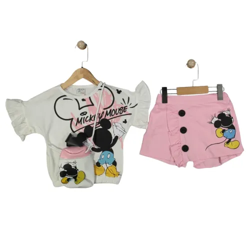 Ensemble 3 Pièces Fille – T-shirt, Short Et Petit Sac