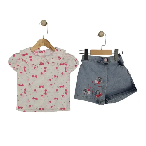 Ensemble En Jean Avec Short-jupe Et Motif Cerise