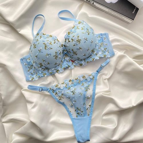Ensemble Push-up Brodé – Bleu Électrique