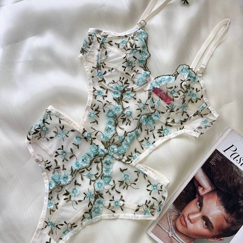 Body En Dentelle Découpée - Bleu