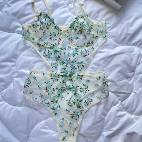 Body En Dentelle Découpée - Bleu