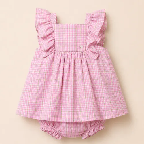Ensemble Bébé Fille 2 Pièces – Robe À Carreaux Rose & Bloomer Assorti