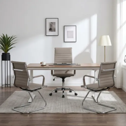 Pack Enola – Ensemble De Bureau Professionnel : 1 Fauteuil Direction + 2 Visiteurs Taupe