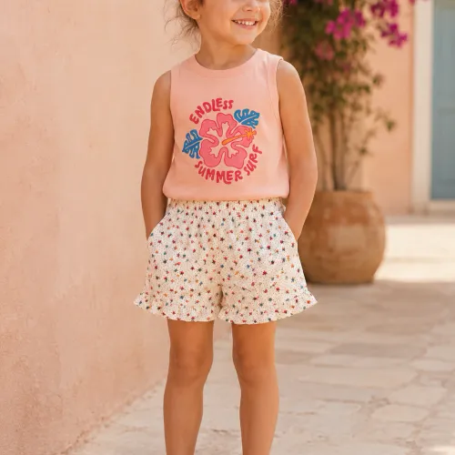 Ensemble Fille 2 Pièces – Débardeur Imprimé & Short Fleuri