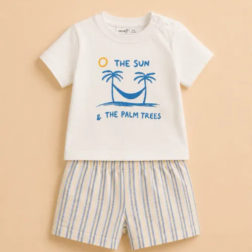 Ensemble Bébé Garçon « The Sun & The Palm Trees » – T-shirt & Short Rayé