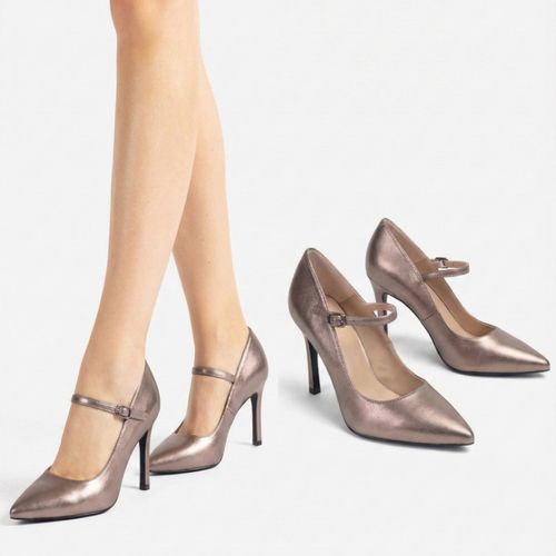 Escarpins À Haut Talon Et Bride En Cuir Metallisé