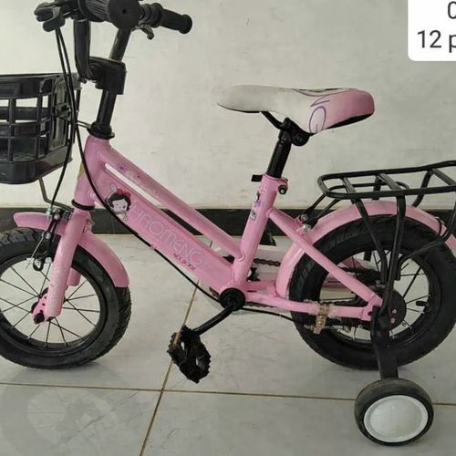 Vélo Enfant Fille 12 Pouces Réf.050 - Rose - Avec Panier Et Roulettes
