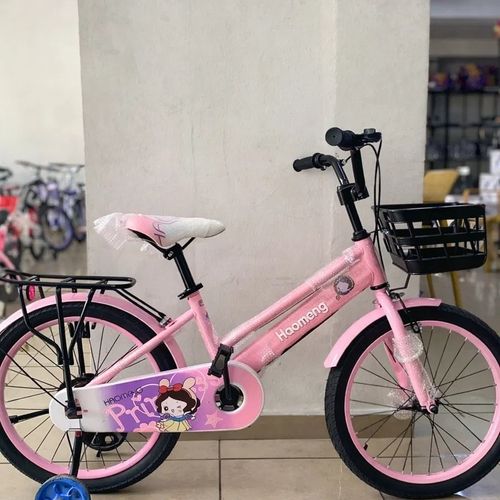 Princess Vélo Enfant Fille 16 Pouces - Rose - Panier + Roulettes Led