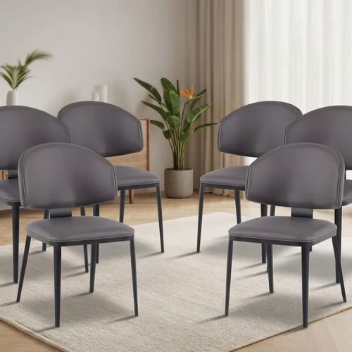Pack Lucie – Lot De 6 Fauteuils De Salle À Manger En Similicuir Gris & Métal Noir