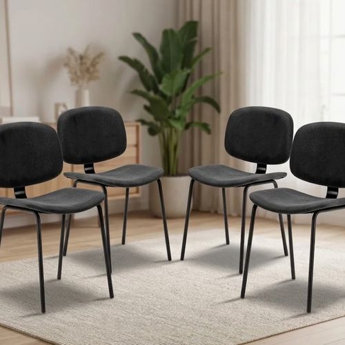 Pack Arus – Lot De 4 Chaises De Salle À Manger En Velours Côtelé Noir & Métal Noir