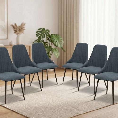 Pack Elma – Lot De 6 Chaises Pivotantes Bi-matière : Tissu Bleu & Similicuir Gris