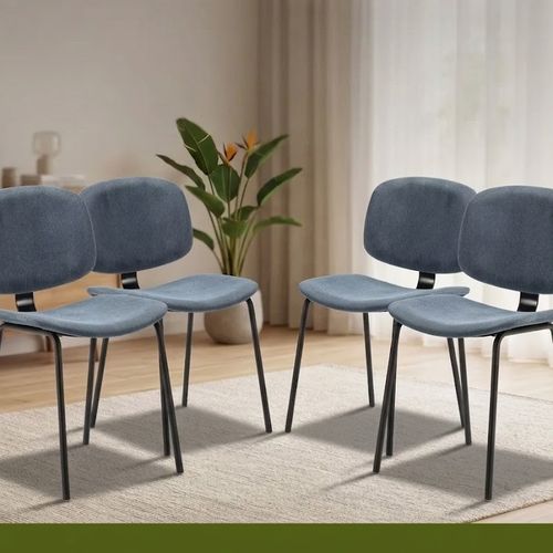 Pack Arus – Lot De 4 Chaises De Salle À Manger En Velours Côtelé Bleu & Métal Noir