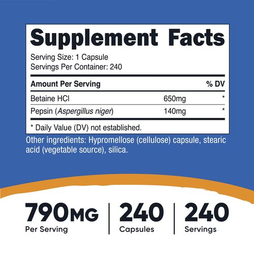 Betaine Hcl + Pepsin, 240 Capsules