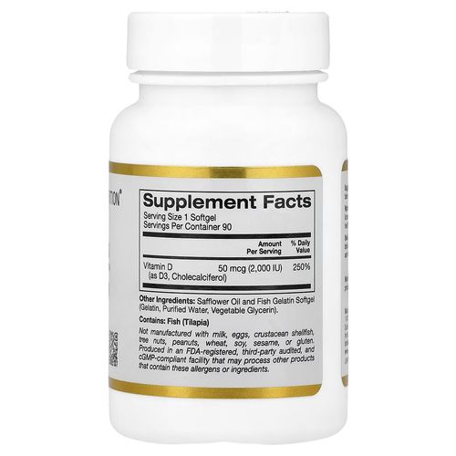 Vitamin D3, 50 Mcg (2,000 Iu), 90 Fish Gelatin Softgels