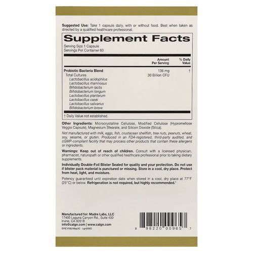 Lactobif® 30 Probiotics, 30 Billion Cfu, 60 Veggie Capsules