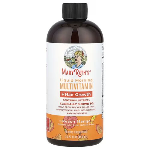 Liquid Morning Multivitamin + Hair Growth, Peach Mango, 15.22 Fl Oz (450 Ml)