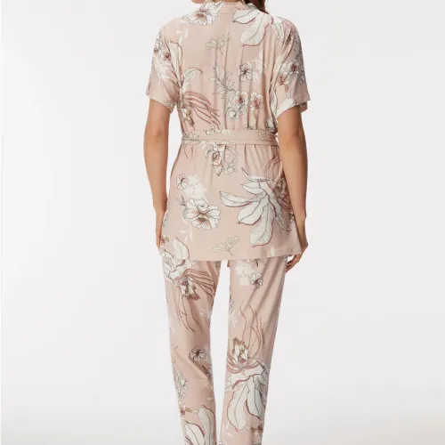 Ensemble De Pyjama 3 Pièces Fleuri – Kimono, Pantalon & Bralette En Viscose Stretch