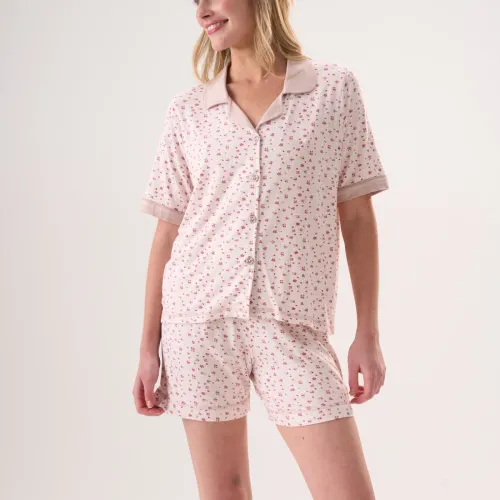Ensemble De Pyjama 2 Pièces Rose Fleuri En Bambou
