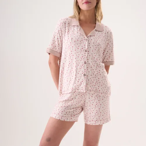 Ensemble De Pyjama 2 Pièces Rose Fleuri En Bambou