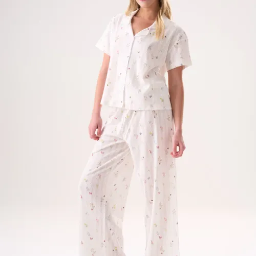 Ensemble De Pyjama 2 Pièces Coton 100% À Motifs Fleurs Et Papillons