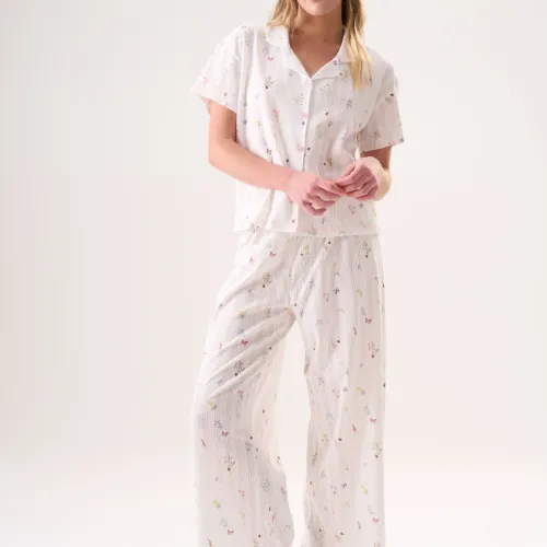 Ensemble De Pyjama 2 Pièces Coton 100% À Motifs Fleurs Et Papillons