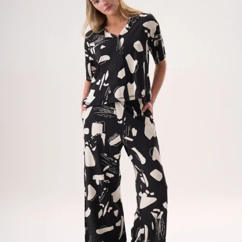 Ensemble Pyjama Noir Imprimé Abstrait