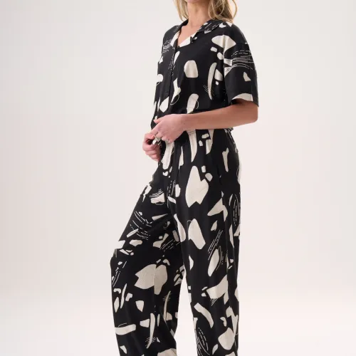 Ensemble Pyjama Noir Imprimé Abstrait