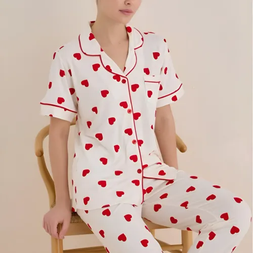 Ensemble De Pyjama Blanc Cœurs Rouges