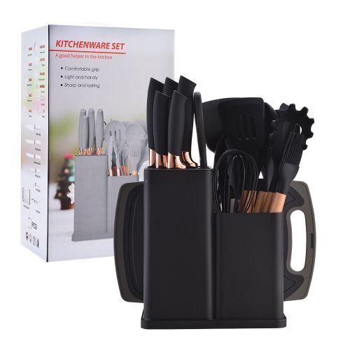 Lot De 19 Ustensiles De Cuisine En Silicone Avec Poignées En Bois, Et Porte-louche