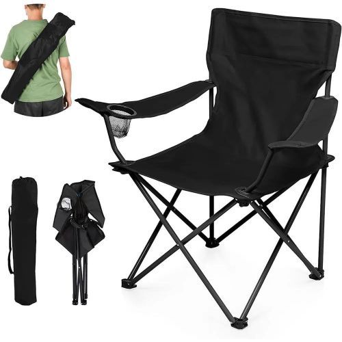 Lot De 2 Siège De Plage Chaise De Camping Fauteuil Munie Dun Porte-gobelet Noir